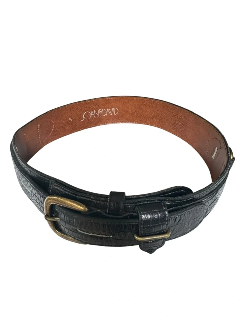 Genuine JOAN & DAVID Black Croc Pattern Leather Belt Small 28-30